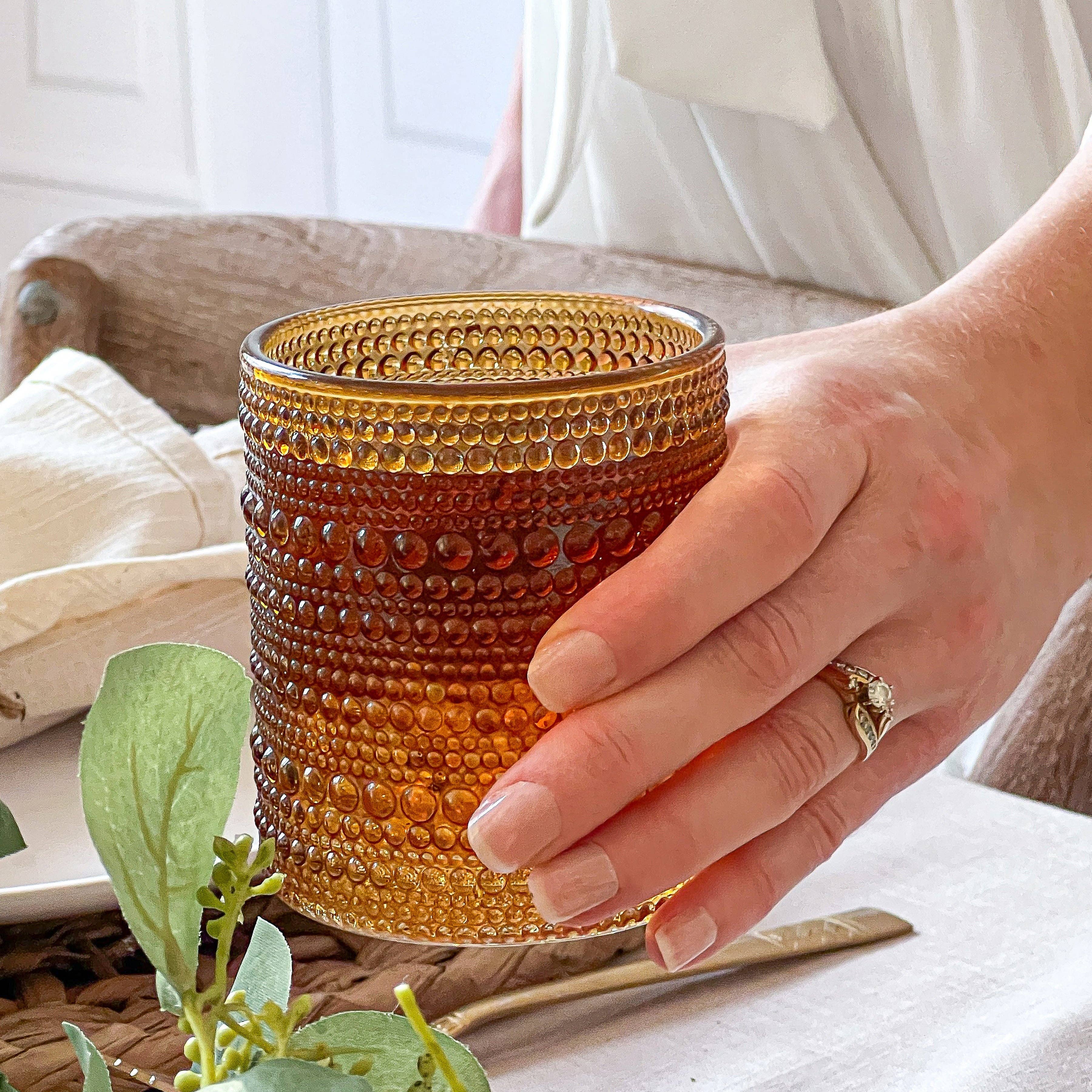 Kate Aspen - Wholesale Drinking Glass/Cup - 10 oz. Textured Hobnail Beaded Amber Drinking Glasses - 6pcs1