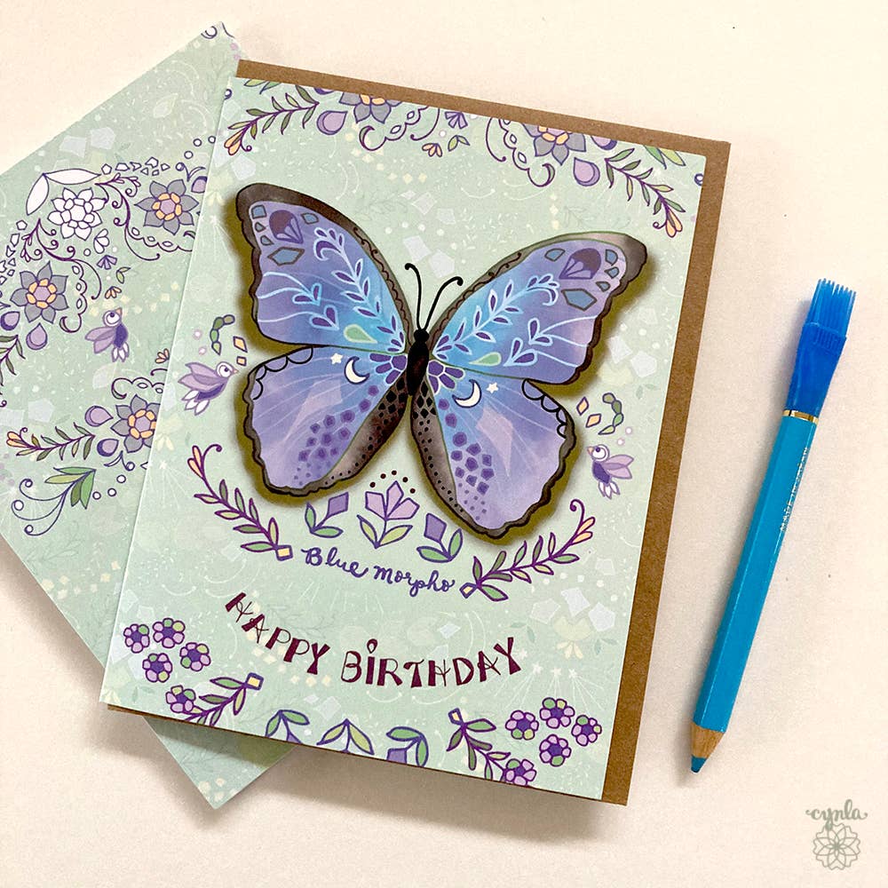 Cynla – Großhandel Geburtstagskarten – Blaue Morpho Butterfly-Grußkarte — Schmetterlinge zum Geburtstag2