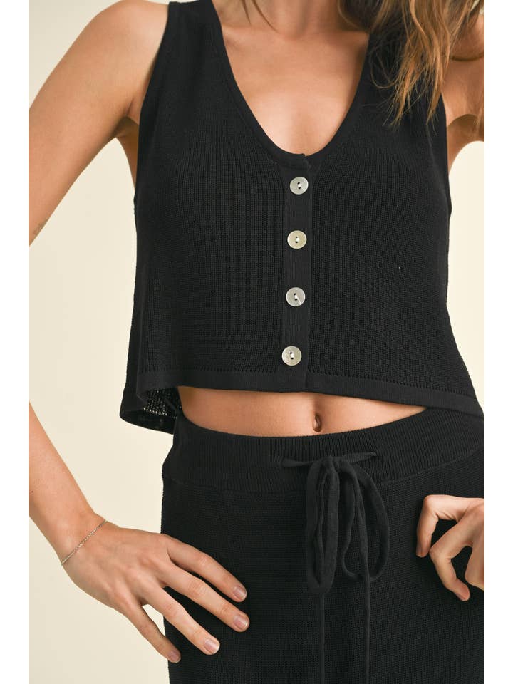 MIOU MUSE - Wholesale Knit Top - Women's - T2797ST BUTTON DETAIL KNITTED VEST