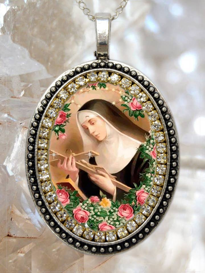 Saint Rita of Cascia or St. Rita de Cassia Handmade Necklace Catholic Christian Religious Jewelry Medal Pendant for wholesale by MariaSantissimaShop