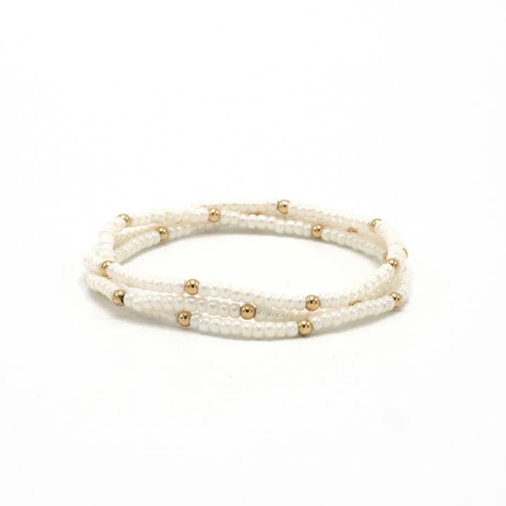 OG Classic Bracelet Stack in Pearl White + Gold Filled for wholesale by erin gray