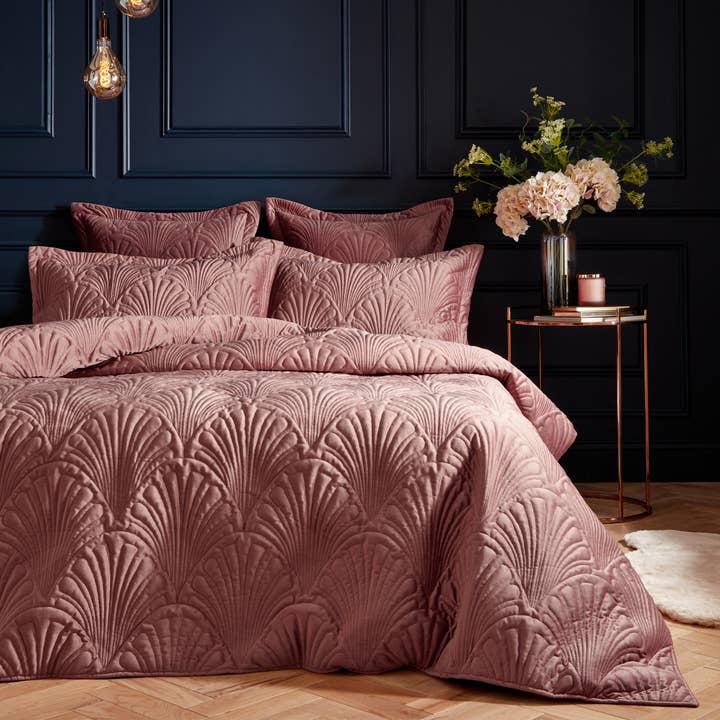 Palmeria Quilted Velvet Duvet Cover Set Blush for wholesale on Faire