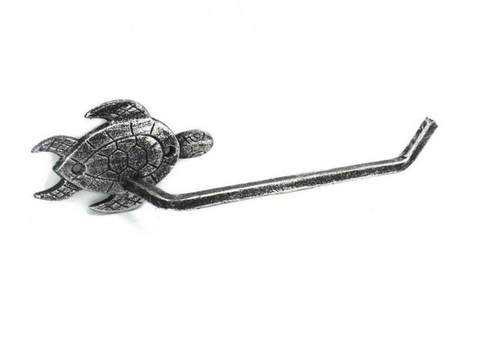 Hampton Nautical - Wholesale Towel Holder/Hanger - Antique Silver Cast Iron Sea Turtle Hand Towel Holder 10"1
