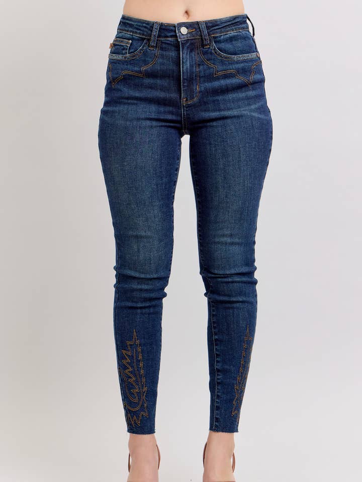 High Waisted Western Embroidery Detail Skinny for wholesale by Judy Blue Jeans