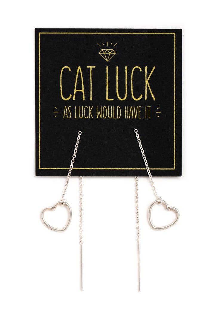 Collarbone Jewelry - Wholesale Dangle Earrings - Cat Luck Silver Heart Ear Threads1