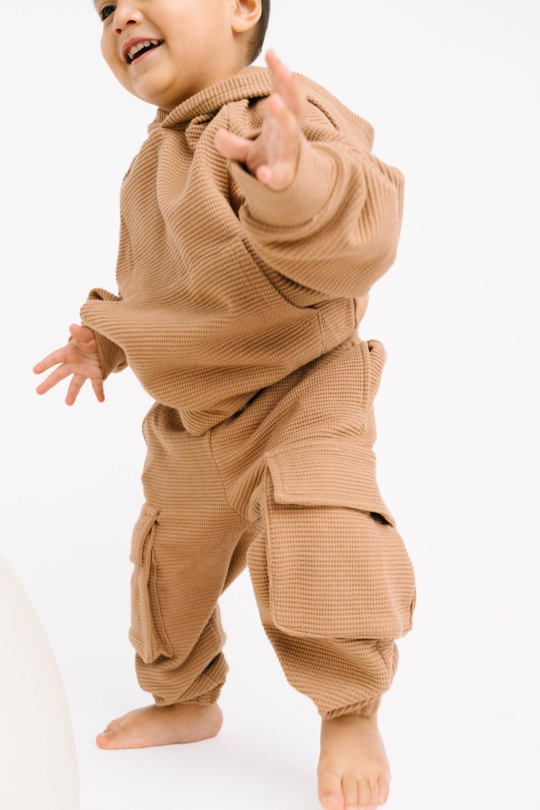 Little One Shop - Wholesale Top & Pant Set - Kids - Toasted Almond Waffle Cargo Set4