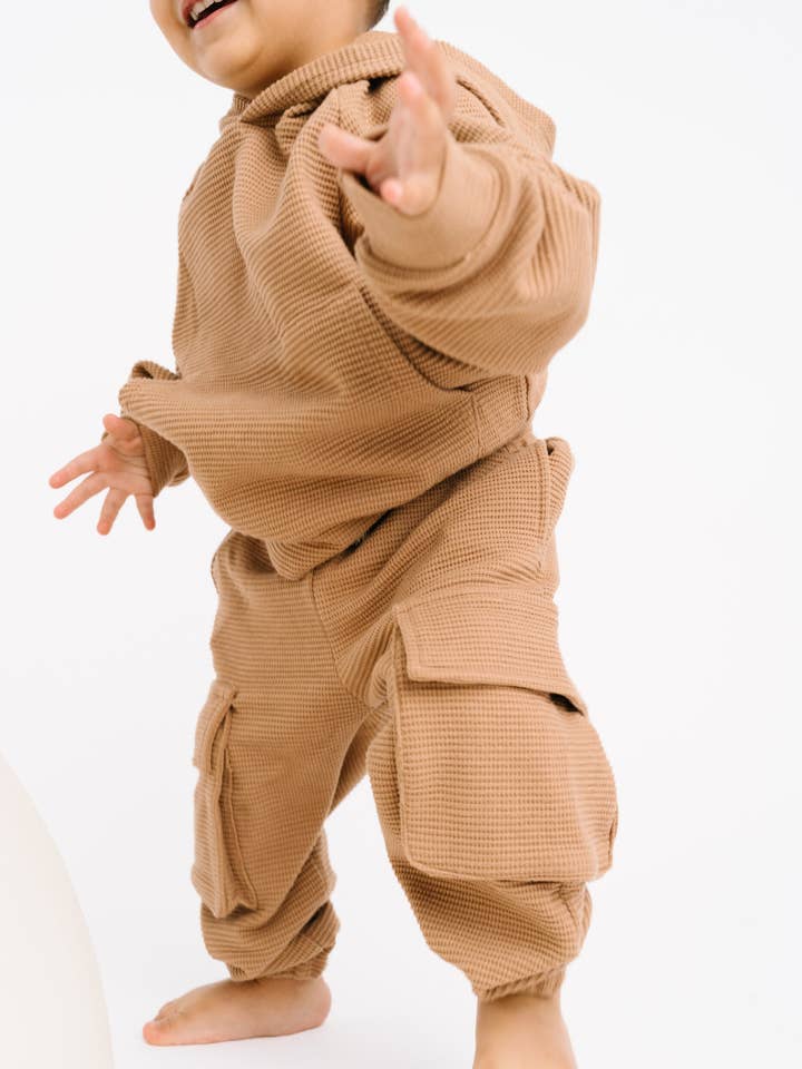 Little One Shop - Wholesale Top & Pant Set - Kids - Toasted Almond Waffle Cargo Set4