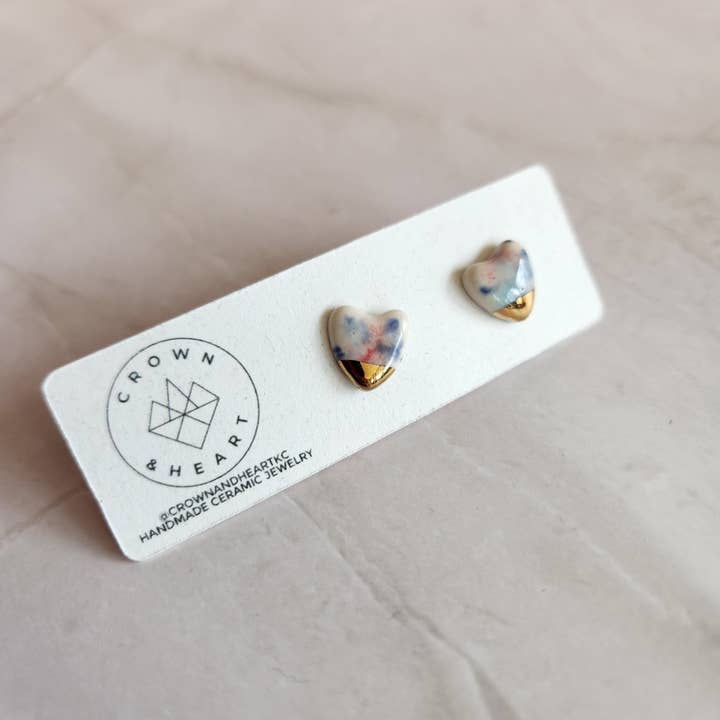 Crown & Heart - Wholesale Stud/Post Earrings - Heart Stud Earrings