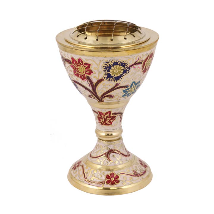 Brûleur à charbon en laiton floral sur pied (12,7 cm) pour la vente par Designs by Deekay Inc.