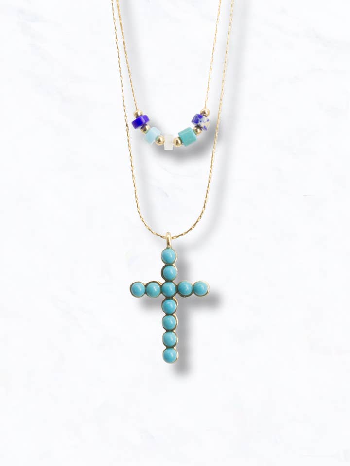 Dainty Chain Cross Double-Layer Necklace for wholesale by Suzie Q USA