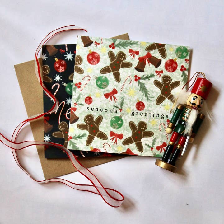 Coppia di biglietti natalizi - pan di zenzero e caramelle per la vendita all'ingrosso da parte di Cambridge Purple