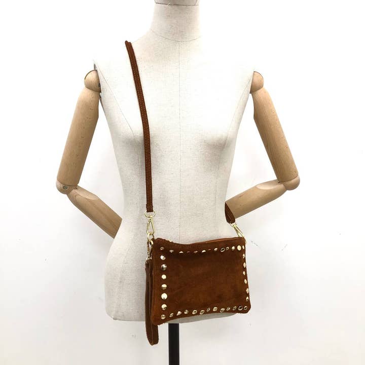 MILANO AMOUR - Wholesale Crossbody Bag - Women's - POCHETTE CROSSBODY VIOLET ECO SUEDE MIX STUDS1