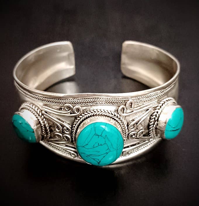 Unique Brand - Venta al por mayor Pulseras tipo brazalete - Brazalete tibetano Marpha con piedras turquesa2