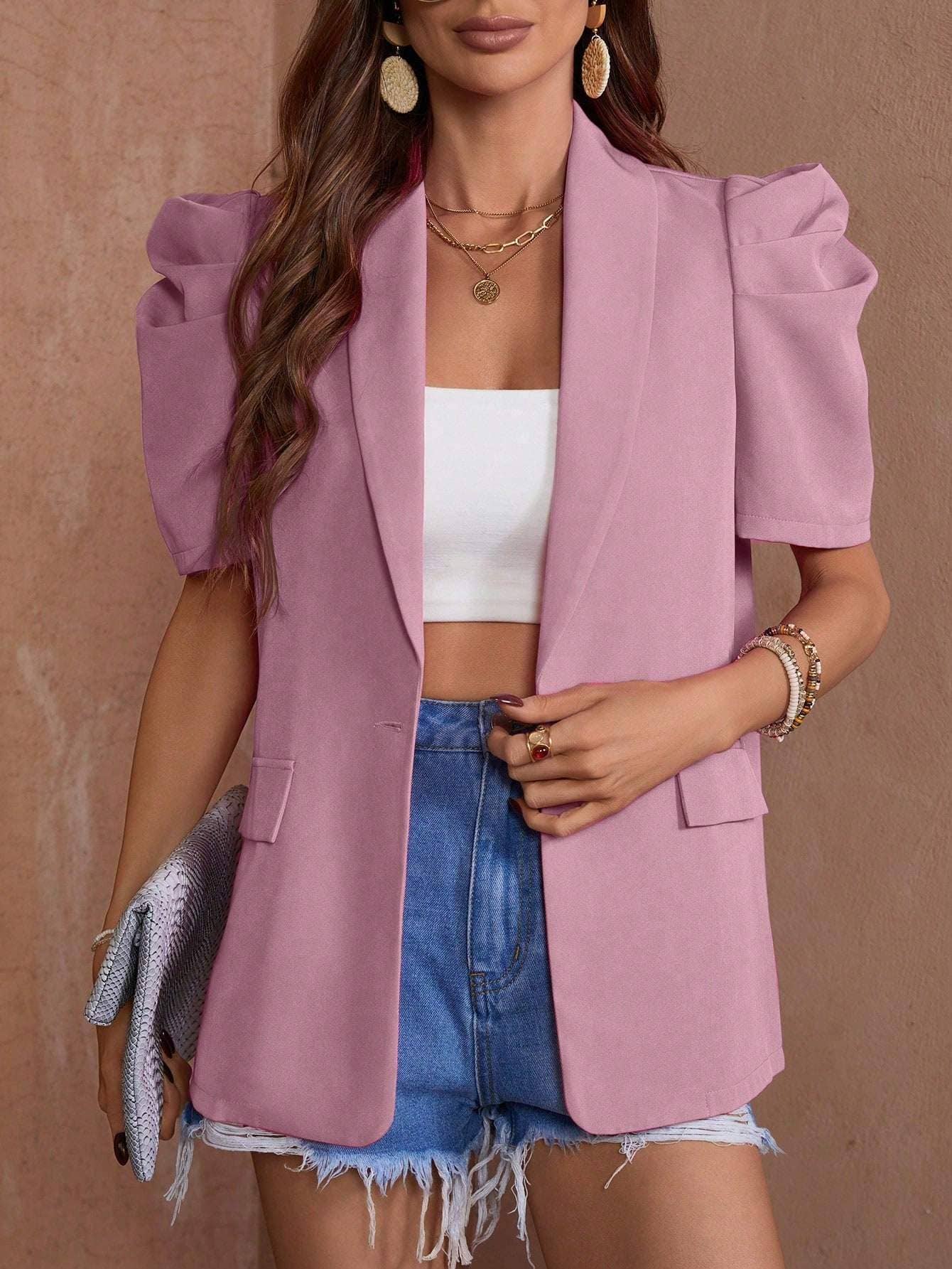 Queen Fashion - Wholesale Blazer - Dames - Blazerjack van kunsthars met inkepingen en pofmouwen16