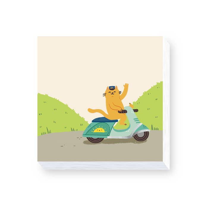 Moped Cat Post It Note for wholesale by Happy Little Paper Co