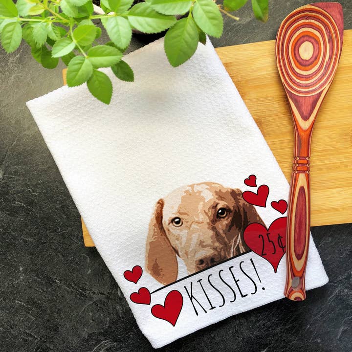 Vizsla Dog Hearts and Kisses Kitchen Towel for wholesale by Swanky Bazaar