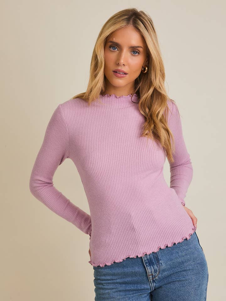 LONG SLEEVE LETTUCE HEM MOCK NECK TOP for wholesale by GILLI