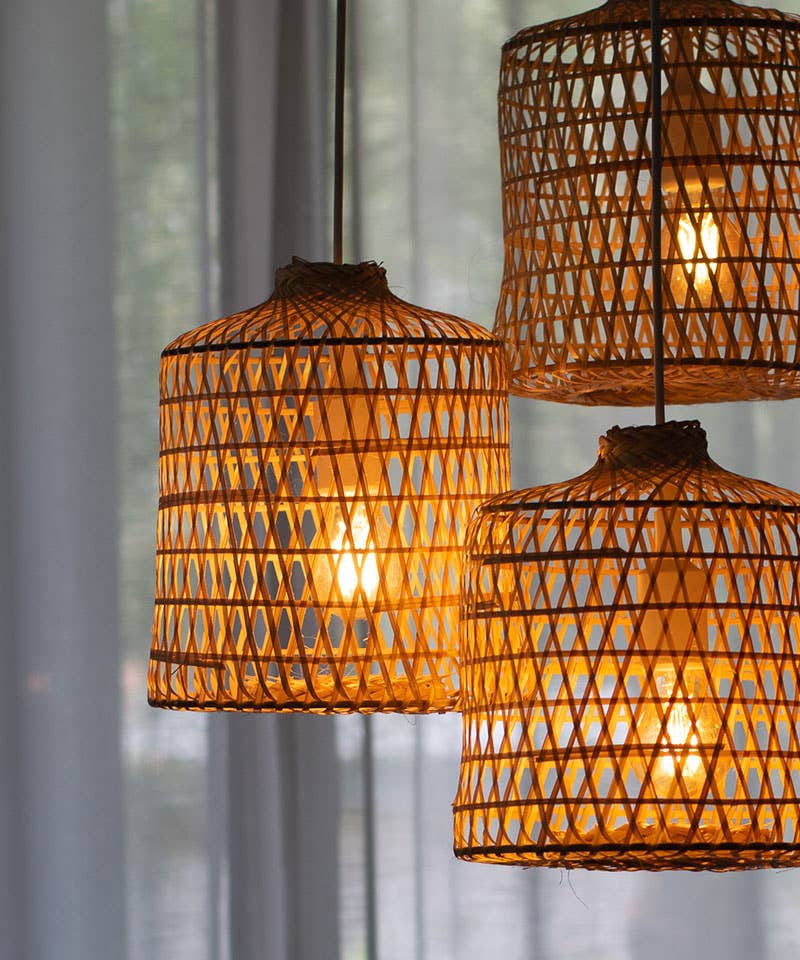 Lanna Passa - Wholesale Chandelier/Hanging Light - Woven Basket Bamboo Pendant Lights - Triple Cluster Canopy2