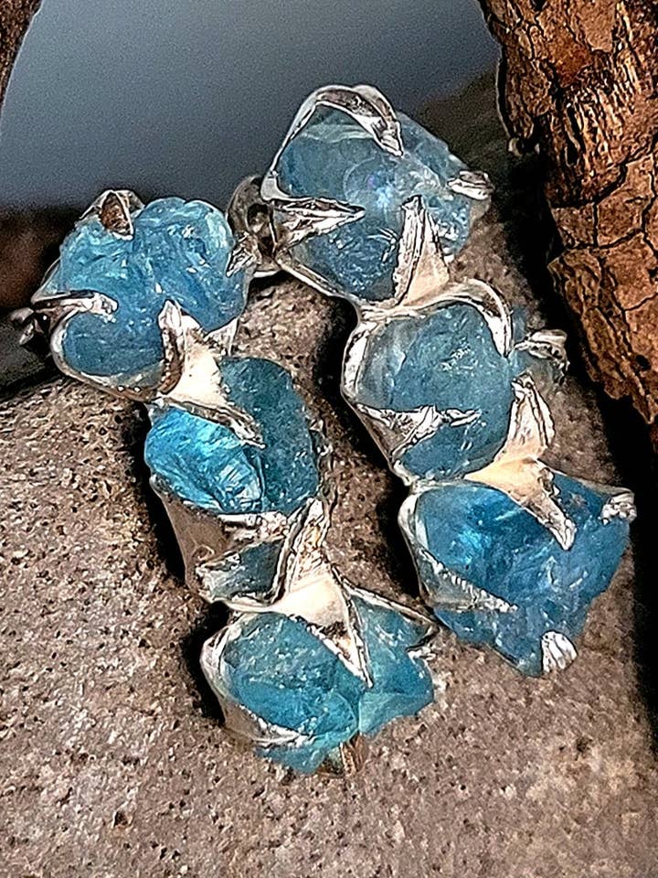 Triple Raw Blue Apatite Earrings for wholesale by Caroline Stokesberry-Lee Jewellery Design