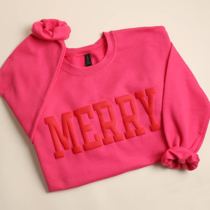Fashion City - Wholesale Graphic Sweatshirt - Unisex - MERRY Puff Raised Letter Heavyweight Sweatshirt6