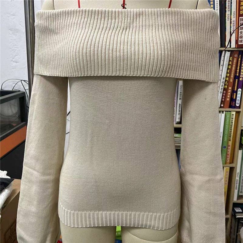 kycozy - Wholesale Knit Sweater - Women's - Offshoulder Solid Slimfit Longsleeve Sweater2