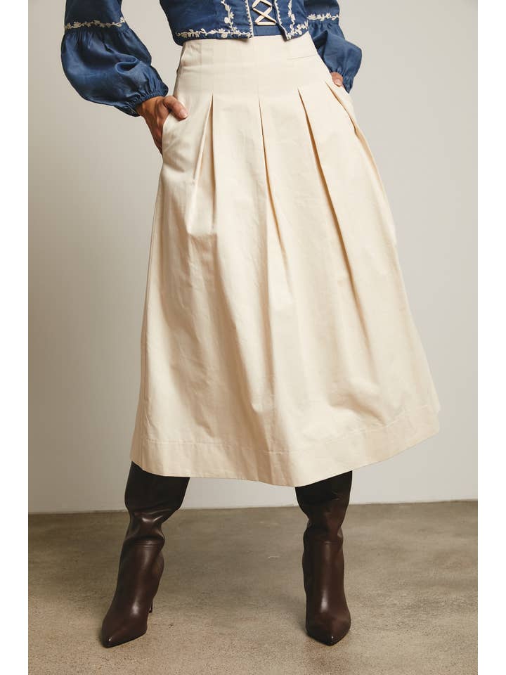 Forte - Wholesale Skirt - Women's - Pleated A-Line Midi Skirt FSK00012