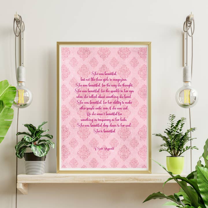 Fairy Bread Designs - Wholesale Art print - F Scott Fitzgerald She Was Beautiful Floral Print3