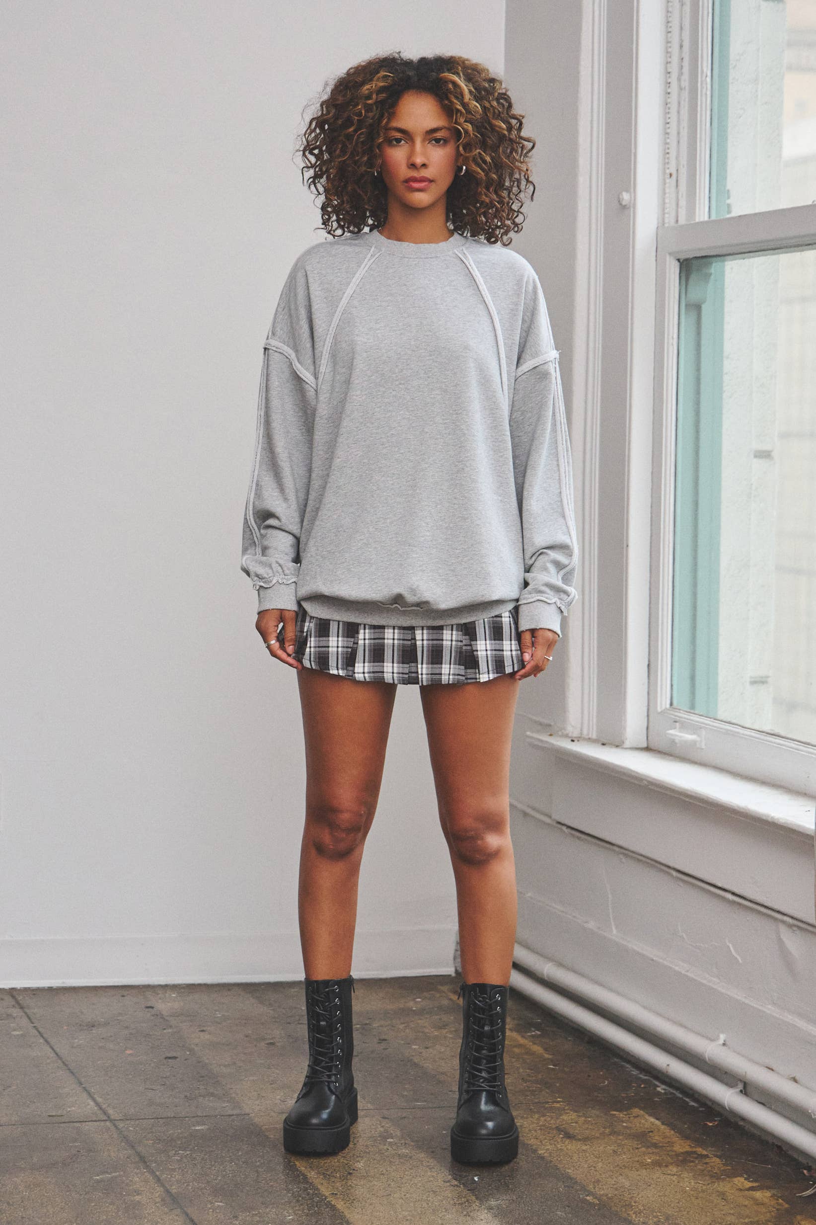 No Vacancy - Wholesale Sweatshirt - Women's - Raw edge detail french terry crewneck top9