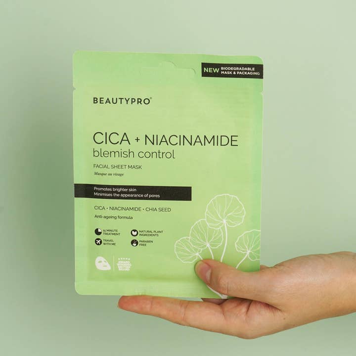 BEAUTYPRO – wholesale Skincare face mask – CICA + NIACINAMIDE Facial Sheet Mask - 100% Biodegradable11