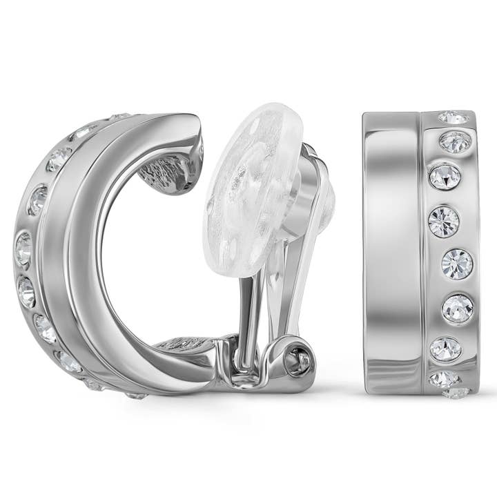 Traveler Clip earrings - Platinum plated - Crystals for wholesale by Hollander Jewels B.V.