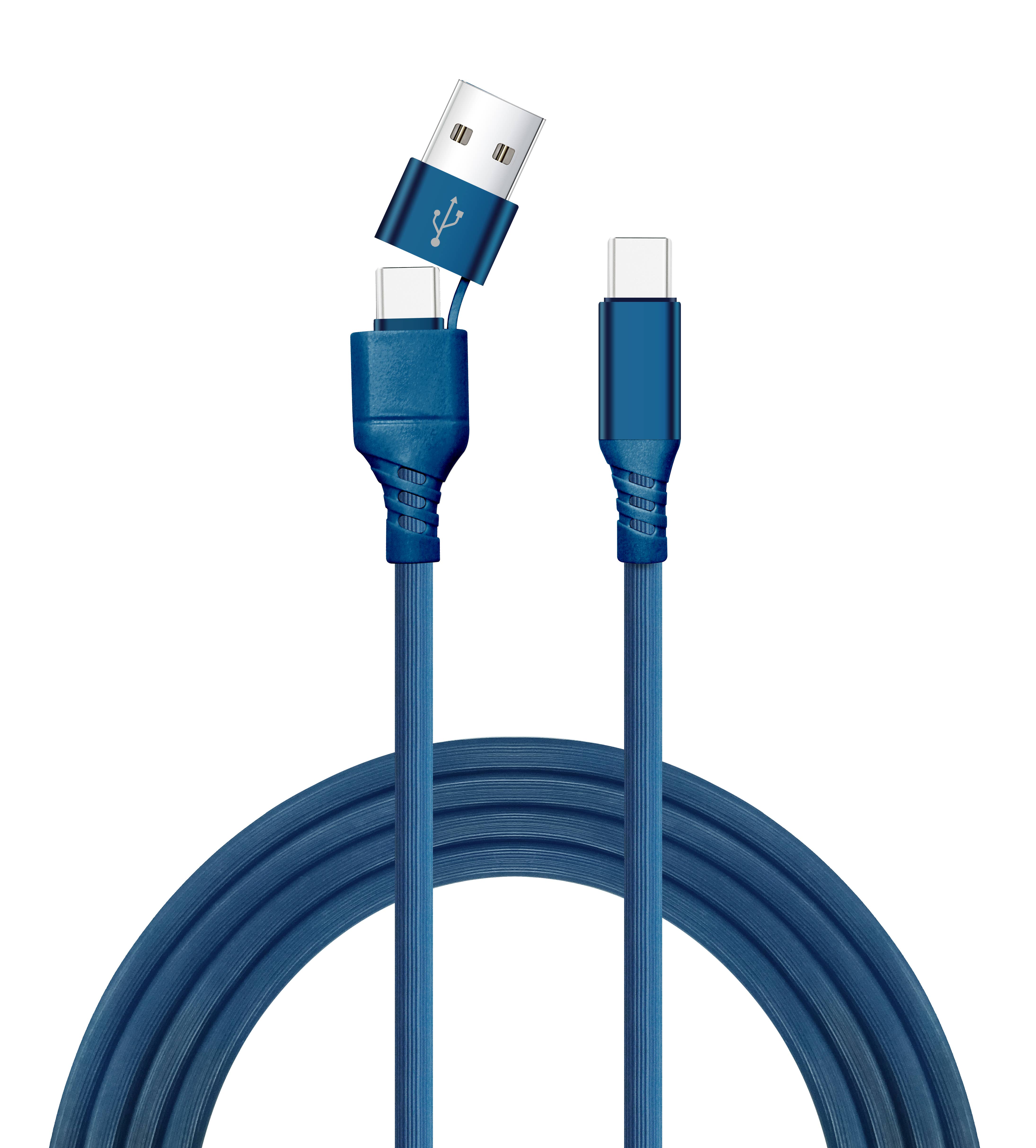 LAX Gadgets - Wholesale Charging Cable - 2-in-1 USB-A/USB-C to USB-C Fast Charging Cable- Retail Pack4