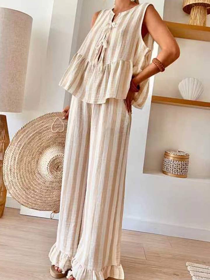 Gestreepte Mouwloze Broekenset voor wholesale door Mccolin