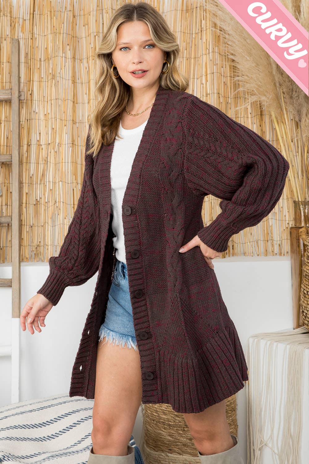 BAIE DE CHOCOLAT CARDIGAN EN MAILLE TORSADÉE SW337PL en vente sur Faire5