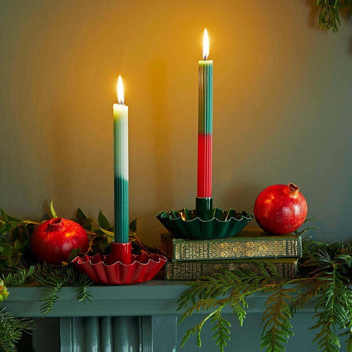 Talking Tables UK - Wholesale Tapered Candle/Candlestick - 2 Tone Red & Green Dinner Candles | 2 Pack |Christmas Décor|1