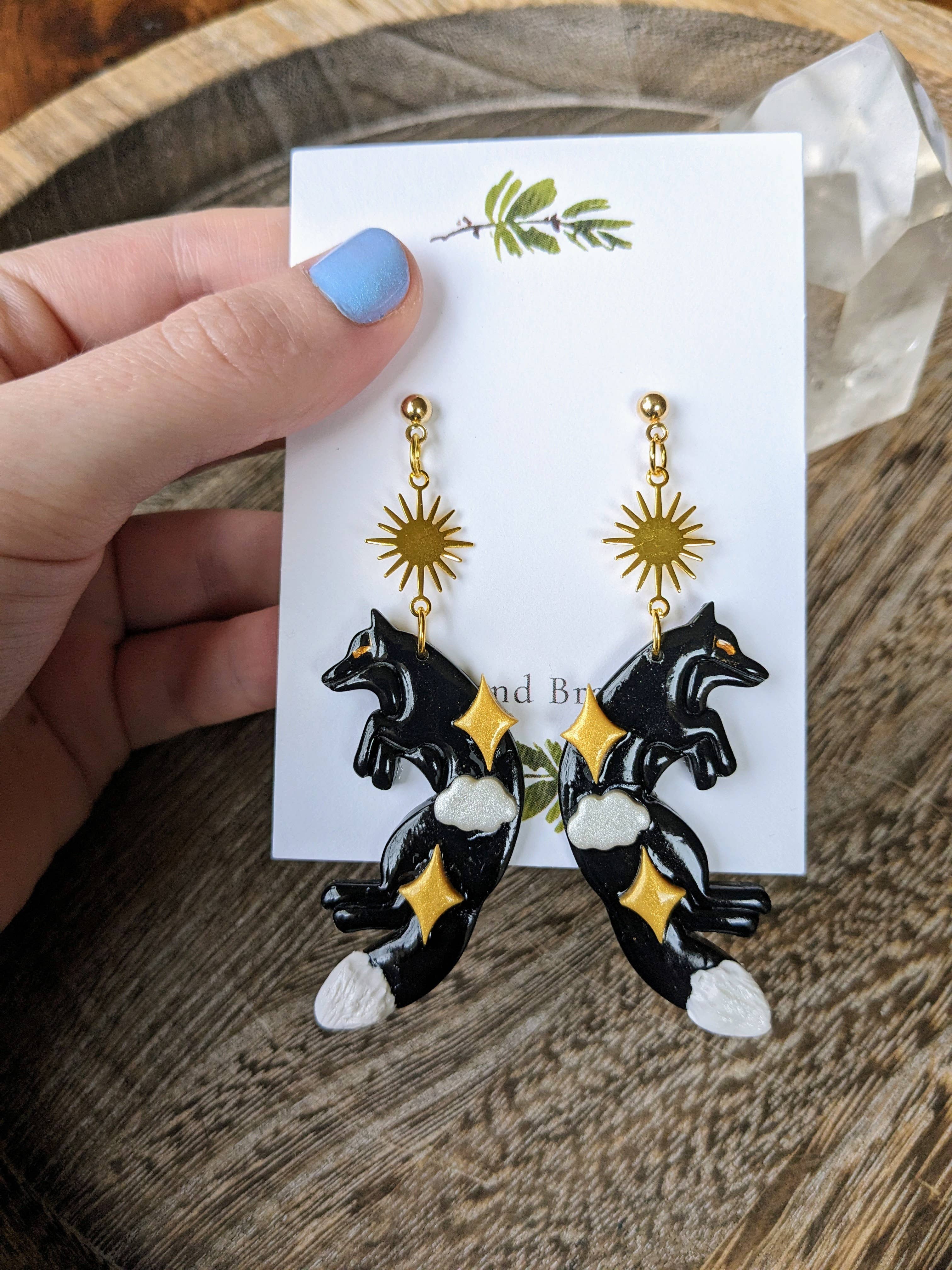 Stag and Branch - Wholesale Dangle Earrings - Celestial Black Fox Dangle Earrings | Handmade Polymer Clay2
