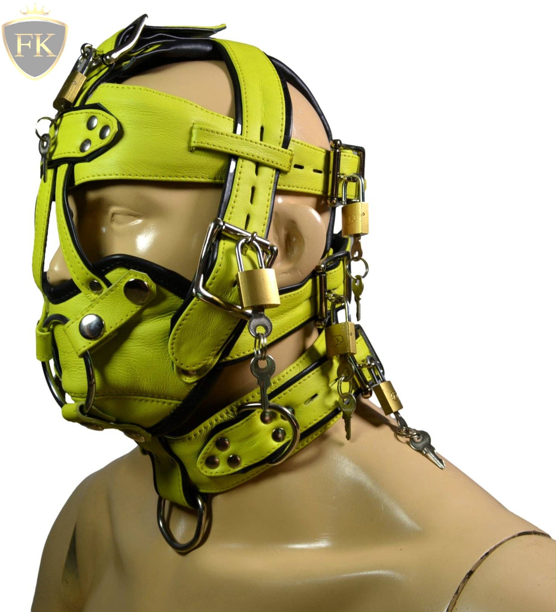 Meninleather - Vendita all'ingrosso Costume di carnevale - Uomo - Anelli per dildo con cappuccio in pelle, fetish, bondage, museruola, bavaglio, fibbie con chiusura4