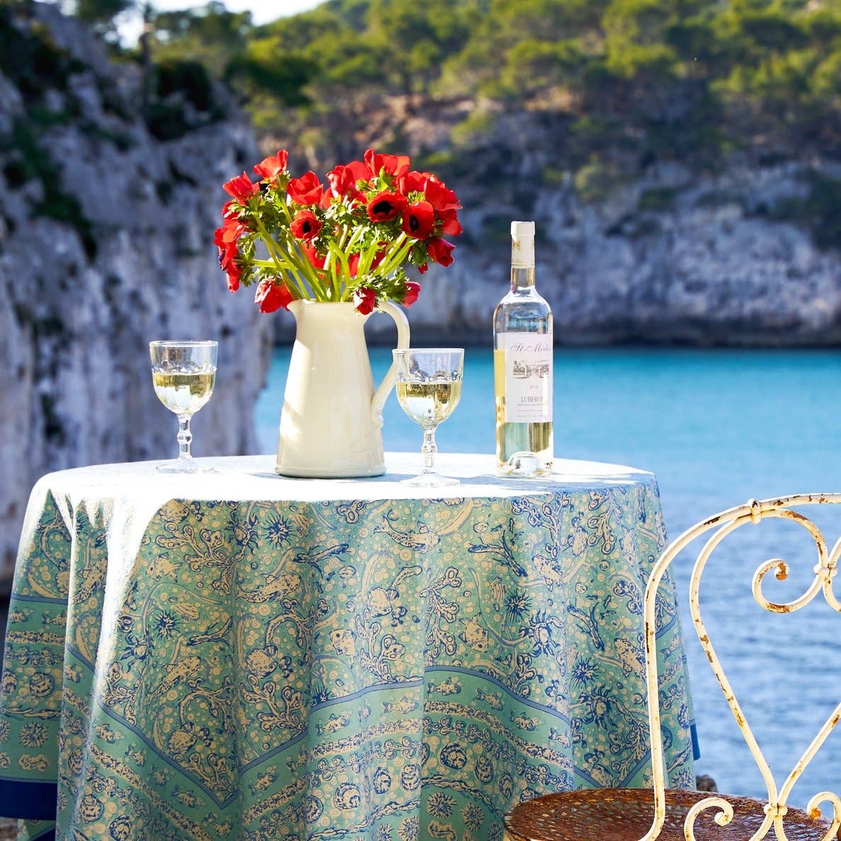 Couleur Nature - Wholesale Tablecloth - La Mer Aqua | French Tablecloths6