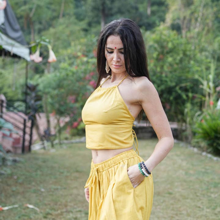 Mujer Algodón Yoga Crop Top Mujer Amarillo -Akasha para venta al por mayor de AKISO