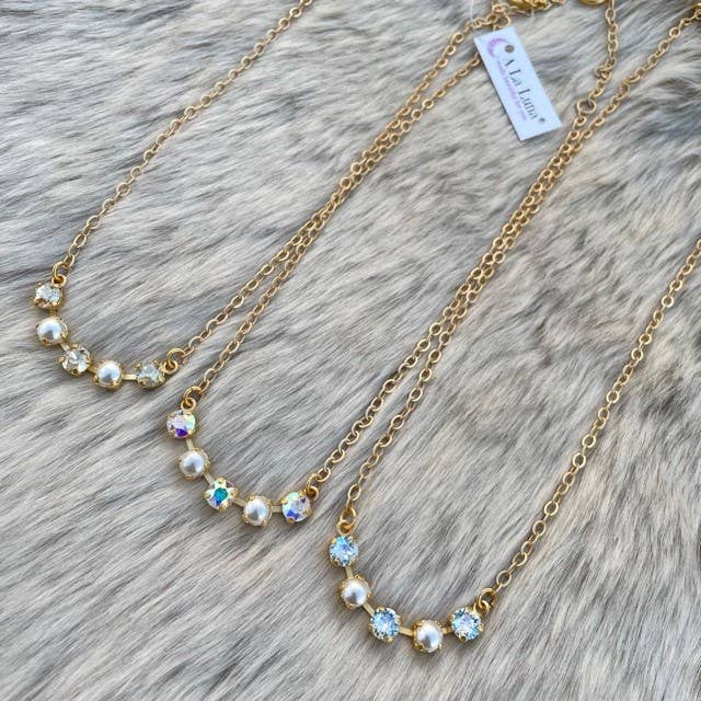 6mm AB crystal 5 stone necklace 16/18" for wholesale by A La Luna