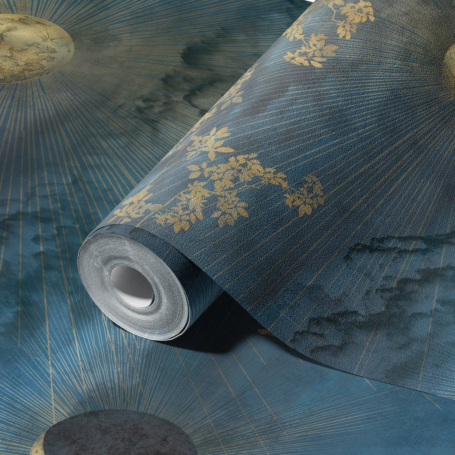 GK Home Decor – wholesale Wallpaper – Celestial Night Sky Wallpaper Mural Golden Foliage Moon2