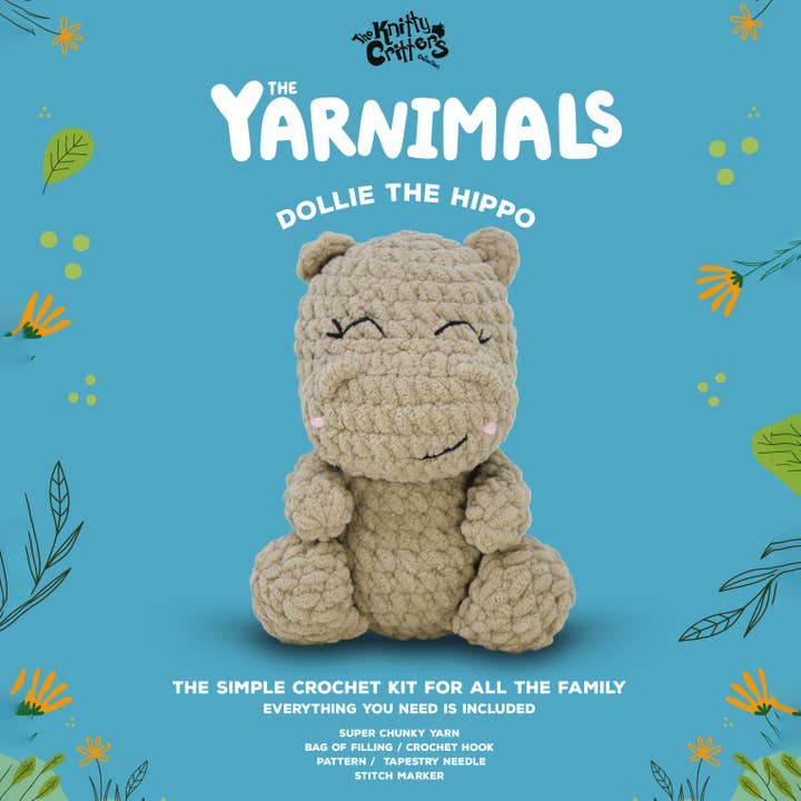 Creative World of Crafts - Wholesale Knitting/Crochet Supplies - Yarnimals II Crochet Kit - Dollie The Hippo