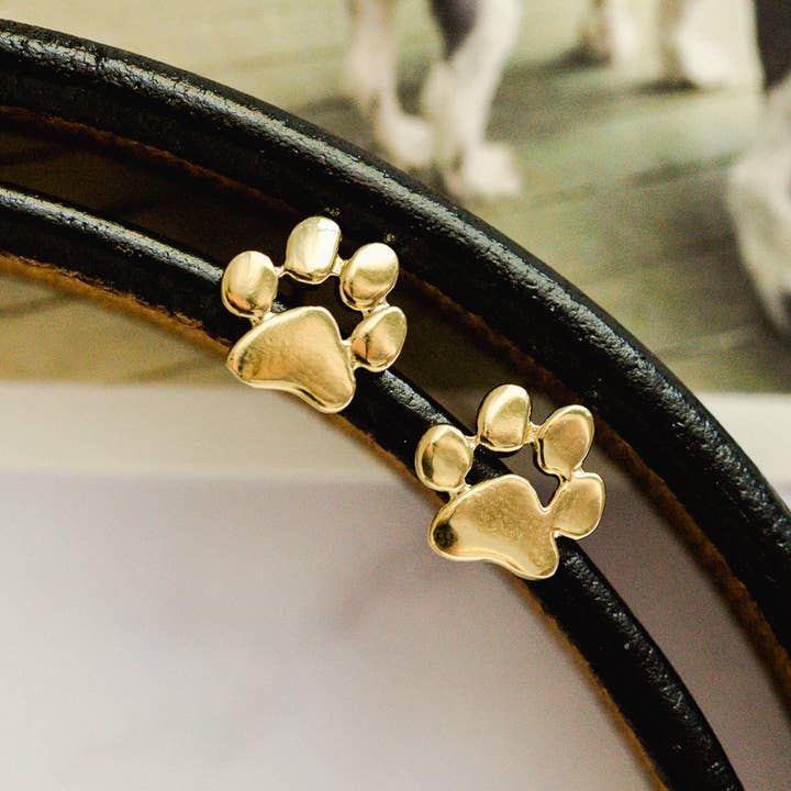 Paw Print Post Stud Earrings Gold Silver Animal Pet Gift for wholesale by Rebecca Accessories LLC