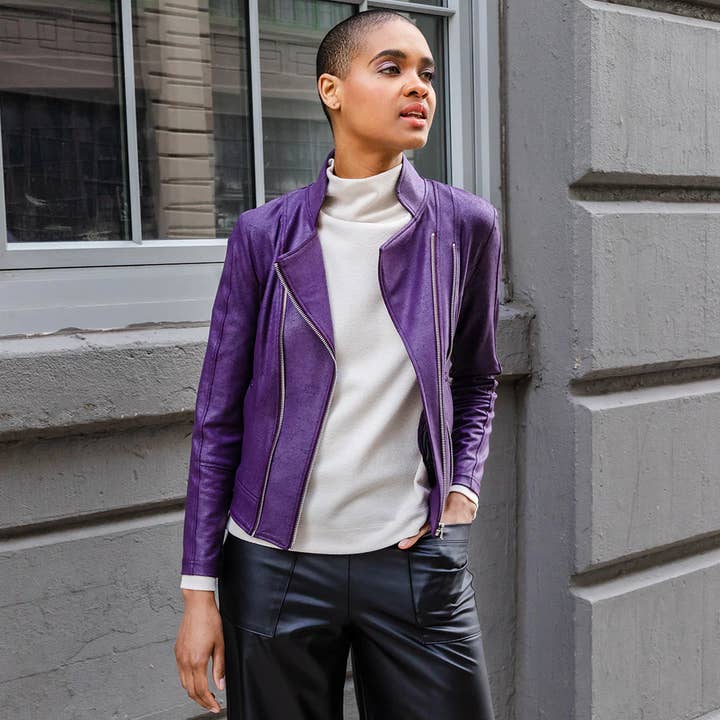 Clara Sunwoo - Wholesale Leather Jacket - Women's - JKZ1 - Liquid Leather â„¢ Double Zip Pocket Jacket