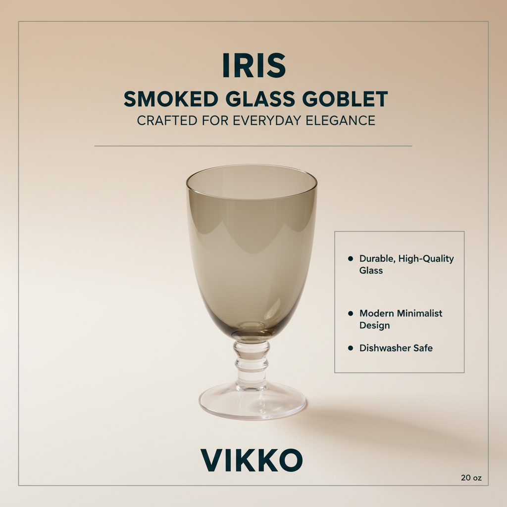 Kadra Kitchenware - Wholesale Wine Glass - Vikko - Iris, Glass Goblet, Smoked with Clear Stem, 20 oz3
