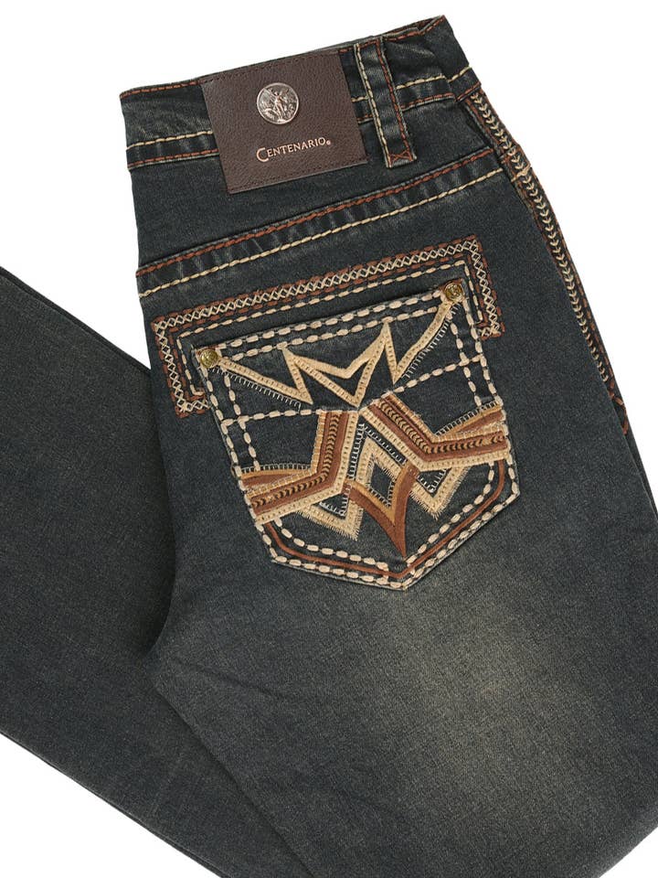 El General Western Wear - Wholesale Jeans - Men's - Centenario Men's Tinted Brown Denim with Embroidered Details 453161