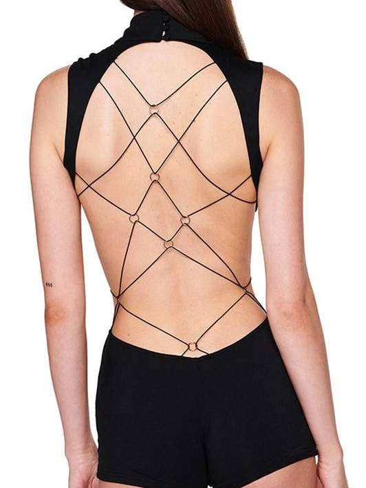 BLACK cut-out bodysuit for night out for wholesale on Faire0
