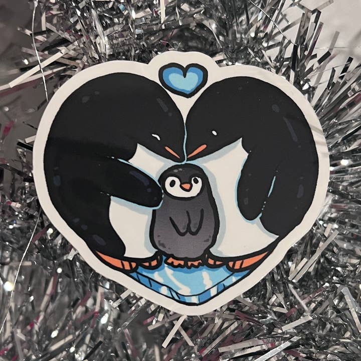Penguin Family Heart ~ Sticker for wholesale by Woolblossom