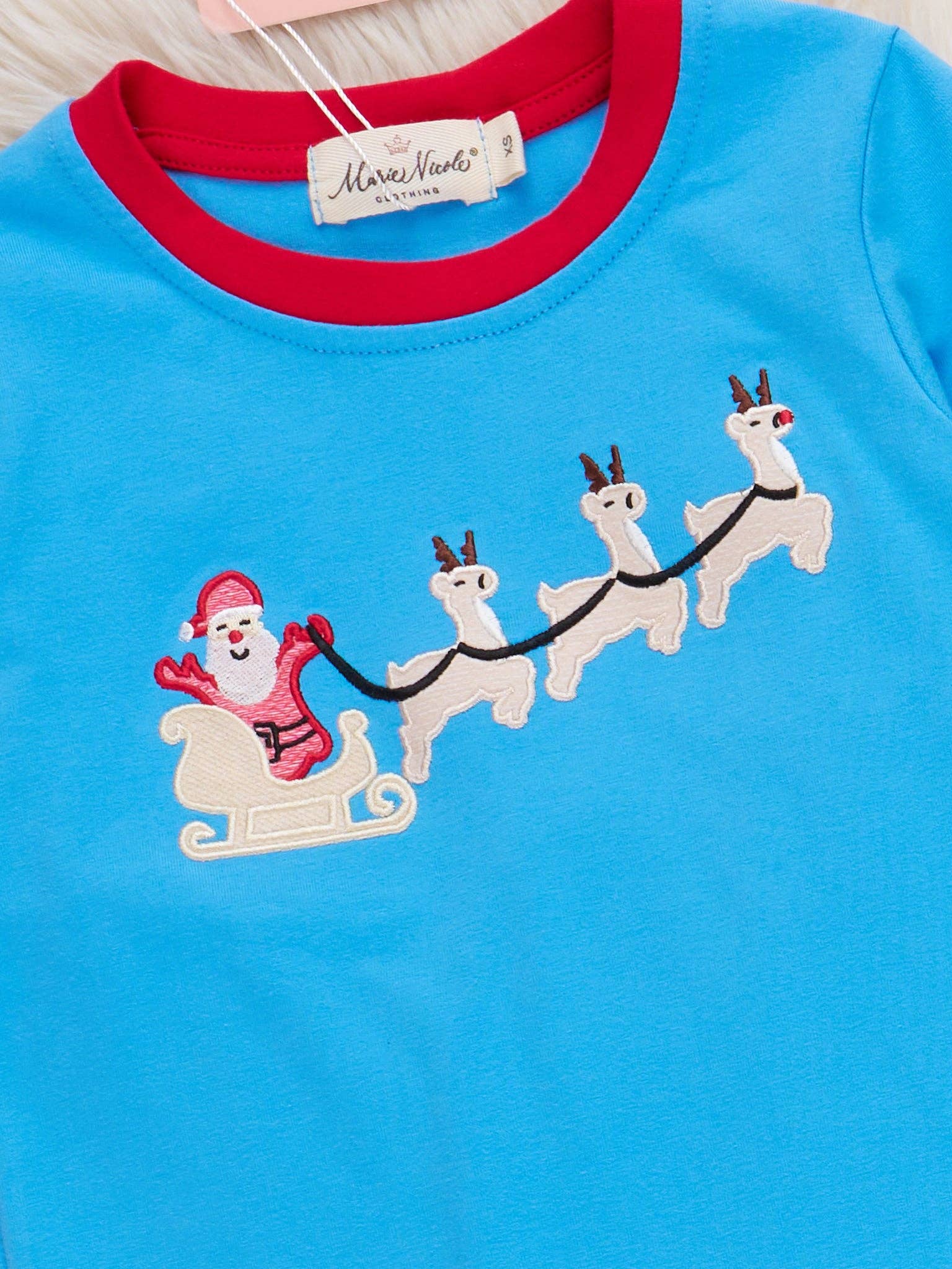 Marie Nicole Clothing - Wholesale Top & Pant Set - Kids - Reindeer Night Christmas Embroidered Outfit3