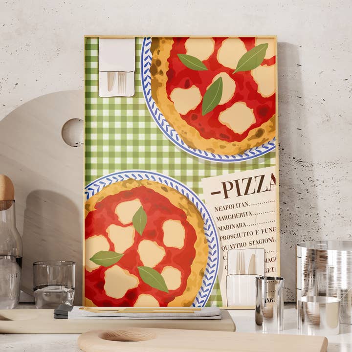Pizza Margarita Italian Illustrated Art Print for wholesale by Laura Frances Heitzman