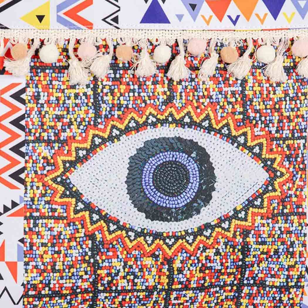 MT  EVIL EYE BOHO PRINT POM POM FRINGE TOTE BAG for wholesale on Faire5